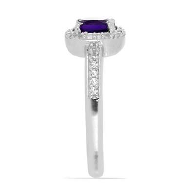BUY REAL AFRICAN AMETHYST GEMSTONE HALO RING IN STERLING SILVER